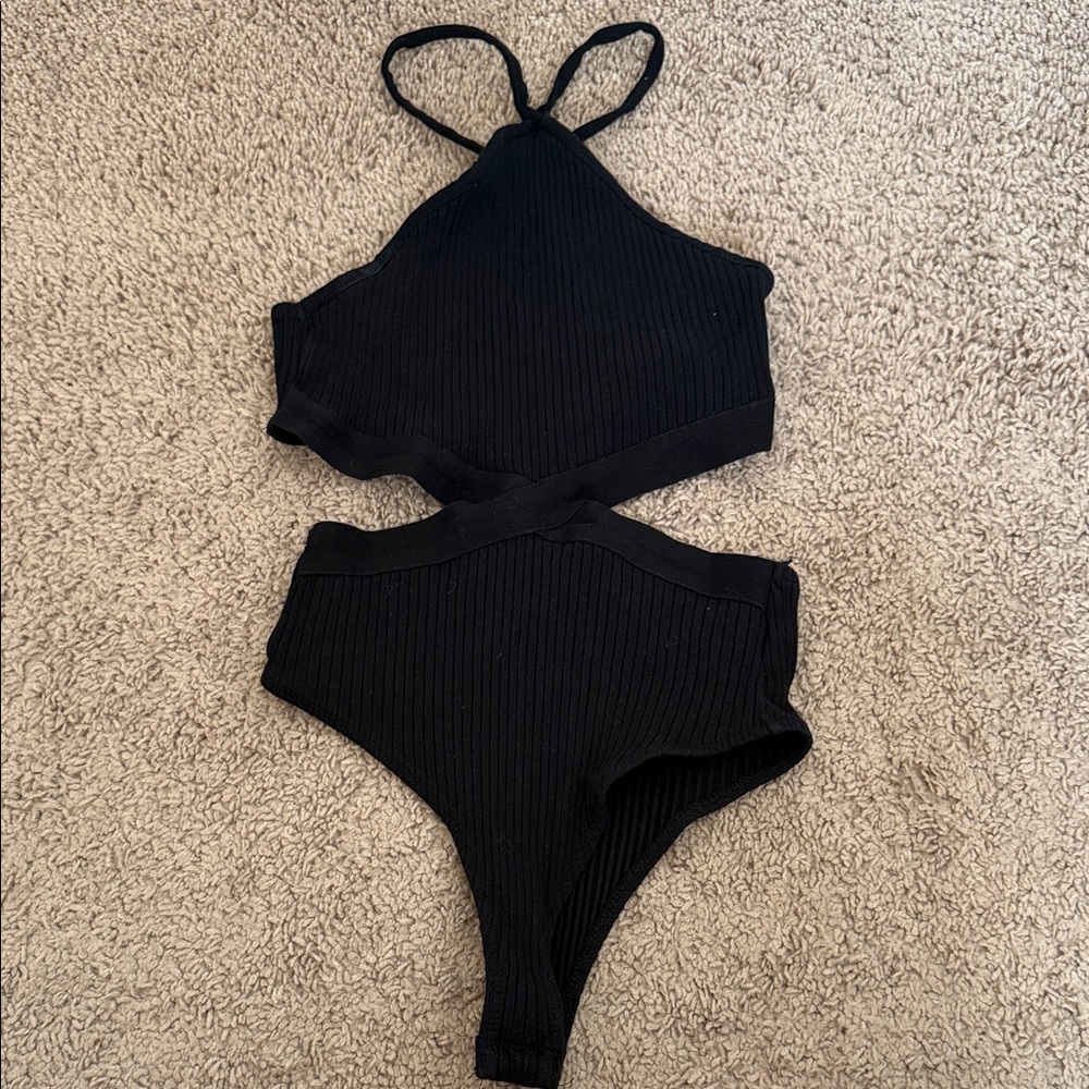 Zara Black Ribbed Bodysuit